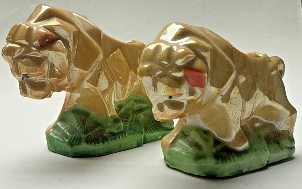 Vtg MCM Lot Of 2 Lion Pin Cushion Lusterware Painted Japan As Is